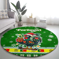 Portugal Christmas Round Carpet with Green Galo de Barcelos Rooster Santa Hat and Gift - Wonder Print Shop