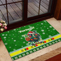 Portugal Christmas Rubber Doormat with Green Galo de Barcelos Rooster Santa Hat and Gift - Wonder Print Shop