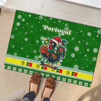 Portugal Christmas Rubber Doormat with Green Galo de Barcelos Rooster Santa Hat and Gift - Wonder Print Shop