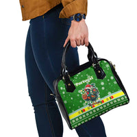 Portugal Christmas Shoulder Handbag with Green Galo de Barcelos Rooster Santa Hat and Gift - Wonder Print Shop