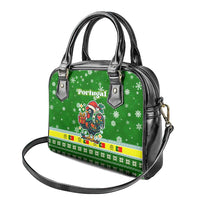 Portugal Christmas Shoulder Handbag with Green Galo de Barcelos Rooster Santa Hat and Gift - Wonder Print Shop