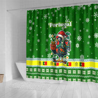 Portugal Christmas Shower Curtain with Green Galo de Barcelos Rooster Santa Hat and Gift - Wonder Print Shop