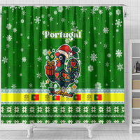 Portugal Christmas Shower Curtain with Green Galo de Barcelos Rooster Santa Hat and Gift - Wonder Print Shop