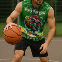 Portugal Christmas Sleeveless Hoodie with Green Galo de Barcelos Rooster Santa Hat and Gift - Wonder Print Shop