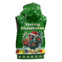 Portugal Christmas Sleeveless Zip Hoodie with Green Galo de Barcelos Rooster Santa Hat and Gift - Wonder Print Shop