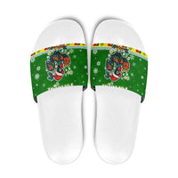 Portugal Christmas Slide Sandals with Green Galo de Barcelos Rooster Santa Hat and Gift - Wonder Print Shop