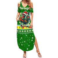 Portugal Christmas Summer Maxi Dress with Green Galo de Barcelos Rooster Santa Hat and Gift - Wonder Print Shop