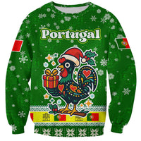 Portugal Christmas Sweatshirt with Green Galo de Barcelos Rooster Santa Hat and Gift - Wonder Print Shop