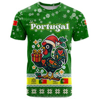 Portugal Christmas T Shirt with Green Galo de Barcelos Rooster Santa Hat and Gift - Wonder Print Shop