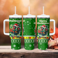 Portugal Christmas Tumbler With Handle with Green Galo de Barcelos Rooster Santa Hat and Gift - Wonder Print Shop