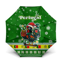 Portugal Christmas Umbrella with Green Galo de Barcelos Rooster Santa Hat and Gift - Wonder Print Shop