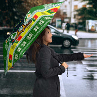 Portugal Christmas Umbrella with Green Galo de Barcelos Rooster Santa Hat and Gift - Wonder Print Shop