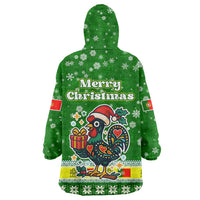 Portugal Christmas Wearable Blanket Hoodie with Green Galo de Barcelos Rooster Santa Hat and Gift - Wonder Print Shop