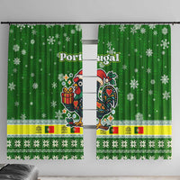Portugal Christmas Window Curtain with Green Galo de Barcelos Rooster Santa Hat and Gift - Wonder Print Shop