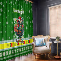 Portugal Christmas Window Curtain with Green Galo de Barcelos Rooster Santa Hat and Gift - Wonder Print Shop