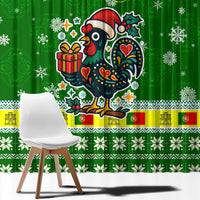 Portugal Christmas Window Curtain with Green Galo de Barcelos Rooster Santa Hat and Gift - Wonder Print Shop