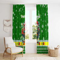 Portugal Christmas Window Curtain with Green Galo de Barcelos Rooster Santa Hat and Gift - Wonder Print Shop