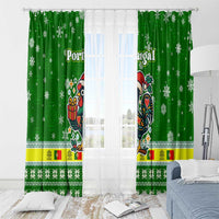 Portugal Christmas Window Curtain with Green Galo de Barcelos Rooster Santa Hat and Gift - Wonder Print Shop