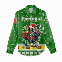 Portugal Christmas Women Casual Shirt with Green Galo de Barcelos Rooster Santa Hat and Gift - Wonder Print Shop
