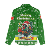 Portugal Christmas Women Casual Shirt with Green Galo de Barcelos Rooster Santa Hat and Gift - Wonder Print Shop