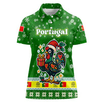 Portugal Christmas Women Polo Shirt with Green Galo de Barcelos Rooster Santa Hat and Gift - Wonder Print Shop