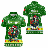 Portugal Christmas Women Polo Shirt with Green Galo de Barcelos Rooster Santa Hat and Gift - Wonder Print Shop