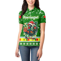Portugal Christmas Women Polo Shirt with Green Galo de Barcelos Rooster Santa Hat and Gift - Wonder Print Shop