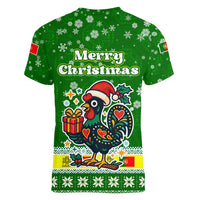 Portugal Christmas Women V-Neck T-Shirt with Green Galo de Barcelos Rooster Santa Hat and Gift - Wonder Print Shop