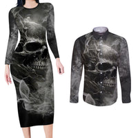 Hello Darkness My Old Friend Skull Couples Matching Long Sleeve Bodycon Dress and Long Sleeve Button Shirts - Wonder Print Shop