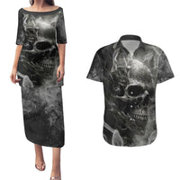 Hello Darkness My Old Friend Skull Couples Matching Puletasi Dress and Hawaiian Shirt - Wonder Print Shop