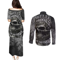 Hello Darkness My Old Friend Skull Couples Matching Puletasi Dress and Long Sleeve Button Shirts - Wonder Print Shop