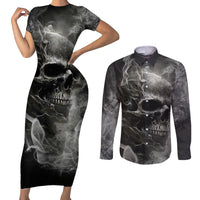 Hello Darkness My Old Friend Skull Couples Matching Short Sleeve Bodycon Dress and Long Sleeve Button Shirts - Wonder Print Shop