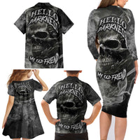 Hello Darkness My Old Friend Skull Family Matching Long Sleeve Bodycon Dress and Hawaiian Shirt - Wonder Print Shop
