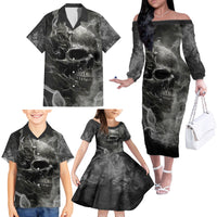 Hello Darkness My Old Friend Skull Family Matching Off Shoulder Long Sleeve Dress and Hawaiian Shirt - Wonder Print Shop