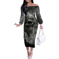 Hello Darkness My Old Friend Skull Off The Shoulder Long Sleeve Dress - Wonder Print Shop