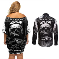 If I Stand Alone I Know I'm With Someone I Can Trust Skull Couples Matching Off Shoulder Short Dress and Long Sleeve Button Shirts - Wonder Print Shop