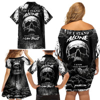 If I Stand Alone I Know I'm With Someone I Can Trust Skull Family Matching Off Shoulder Short Dress and Hawaiian Shirt - Wonder Print Shop