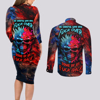 Be Careful Skull Couples Matching Long Sleeve Bodycon Dress and Long Sleeve Button Shirts - Wonder Print Shop