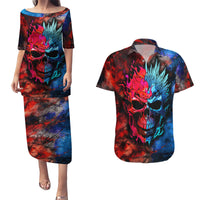Be Careful Skull Couples Matching Puletasi Dress and Hawaiian Shirt - Wonder Print Shop