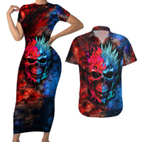 Be Careful Skull Couples Matching Short Sleeve Bodycon Dress and Hawaiian Shirt - Wonder Print Shop
