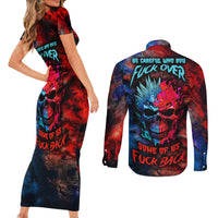 Be Careful Skull Couples Matching Short Sleeve Bodycon Dress and Long Sleeve Button Shirts - Wonder Print Shop