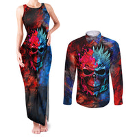 Be Careful Skull Couples Matching Tank Maxi Dress and Long Sleeve Button Shirts - Wonder Print Shop