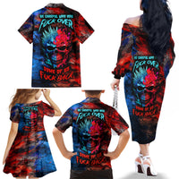Be Careful Skull Family Matching Off Shoulder Long Sleeve Dress and Hawaiian Shirt - Wonder Print Shop