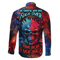 Be Careful Skull Family Matching Off Shoulder Long Sleeve Dress and Hawaiian Shirt - Wonder Print Shop