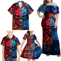 Be Careful Skull Family Matching Off Shoulder Maxi Dress and Hawaiian Shirt - Wonder Print Shop