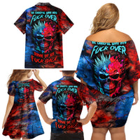 Be Careful Skull Family Matching Off Shoulder Short Dress and Hawaiian Shirt - Wonder Print Shop