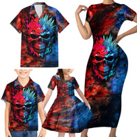 Be Careful Skull Family Matching Short Sleeve Bodycon Dress and Hawaiian Shirt - Wonder Print Shop