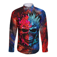 Be Careful Skull Long Sleeve Button Shirt - Wonder Print Shop