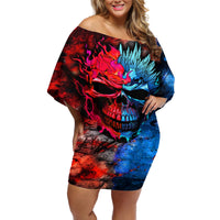 Be Careful Skull Off Shoulder Short Dress - Wonder Print Shop