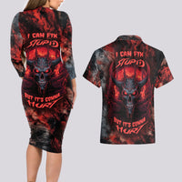 I Can Fix Stupid But It's Gonna Hurt Skull Couples Matching Long Sleeve Bodycon Dress and Hawaiian Shirt - Wonder Print Shop